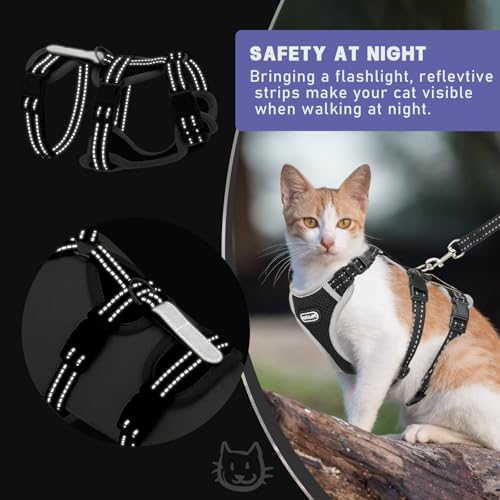 Cat Harness for Walking, Escape Proof Cat Harness and Leash Set with Reflective Strip, Adjustable Cat Leash Breathable Sof...