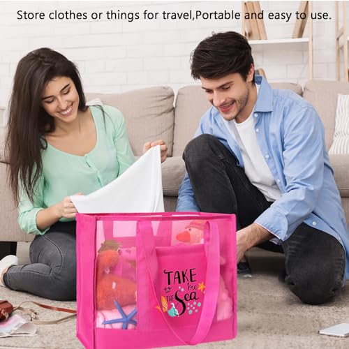 hsmyank Reusable Large Beach Bags With 2 Pockets & Zipper, Lightweight Beach Tote for Poolside, Trip/swim