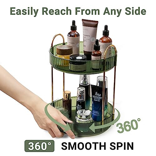 Asayuee 360 Rotating Makeup Organizer for Vanity,2 Tier Large Capacity Skincare Organizers,Bathroom Counter Organizer, Spi...