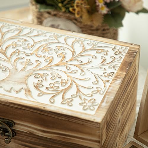 MODE HOME 3 Piece Tree of Life Carved Wooden Keepsake Boxes with Lids, Decorative Storage Boxes for Home decor, Trinket Bo...