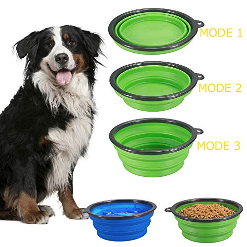 Comsun 2-Pack Collapsible Dog Bowl, Foldable Expandable Cup Dish for Pet Cat Food Water Feeding Portable Travel Bowl Blue ...