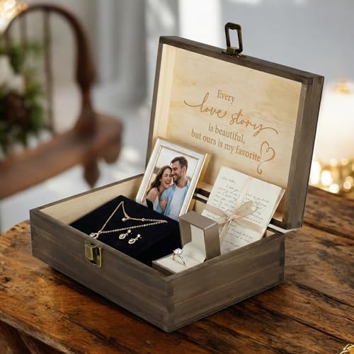 Rustic Wooden Memory Box – Medium Keepsake Storage Box with Double-Sided Engraving – “Forever & Always” Outside & “Every L...