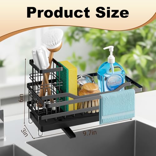 GUUKAR Sponge Holder for Kitchen Sink, Self-draining Sink Organizer with Towel Rack and Brush Holder, Metal Kitchen Sink O...