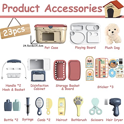 KAEGREEL Pet Care Playset, 23Pcs Pretend Play Kit with Pet Case for Treatment & Grooming, Fun Birthday for Kids Girls Aged...