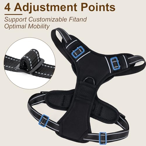 Yintrest No Pull Dog Harness, Adjustable Reflective Front Clip Pet Vest with Easy Control Handle for Medium Large Dogs (Bl...