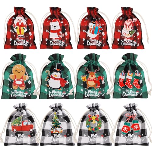 Amariver 24 Pcs Burlap Drawstring Gift Bags - Reusable Linen Pouches for Christmas, Birthday, New Year Parties & More