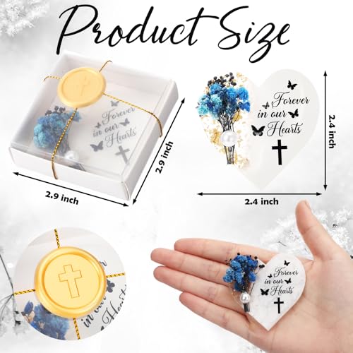 Tellegloww 24 Sets Funeral Favors for Guests, Heart Shaped Fridge Magnets with Dried Flowers and Tag, Celebration of Life ...