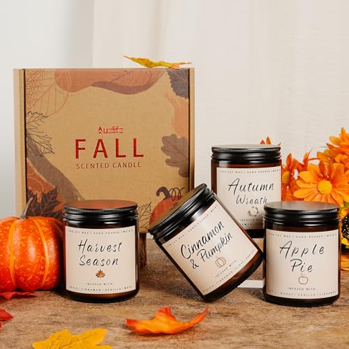 Auelife Fall Candle Set | 4 Pack Scented Candles for Home - Candle Gifts for Women Men, Soy Candles Home Scented | Autumn ...