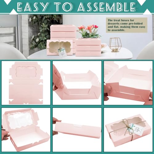 Jyongmer 40 Pack Cookie Boxes with Clear Window, 7 x 4 3/8 x 1½ Inch Small Pink Kraft Candy Boxes Premium Pastry Boxes wit...