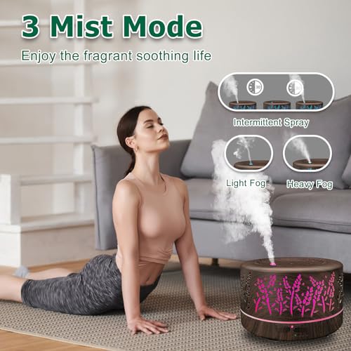 Diffusers for Essential Oils Large Room,600ml Essential Oil Diffusers for Home,Waterless Auto Off 7 Colors Changed 3 Mist ...