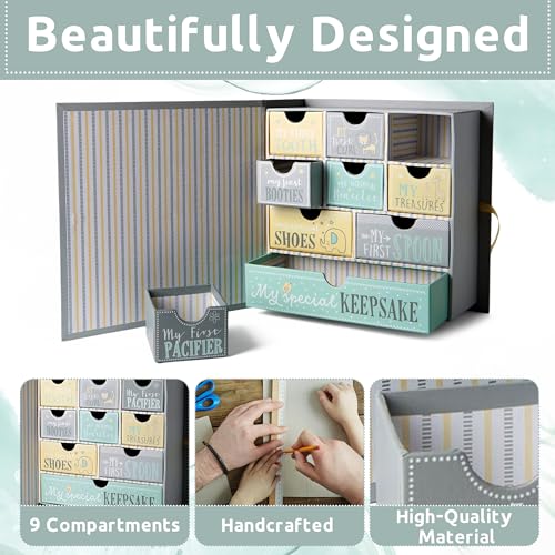 Votum Baby Keepsake Box for Treasured Memories, Moon & Stars - Lightweight, Handcrafted Baby Boxes with 9 Labeled Compartm...