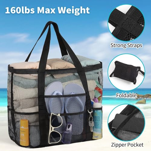 iminuo Mesh Beach Bag Vacation Essentials - Large Tote Pool Bag for Women Vacation Essentials Beach Accessories