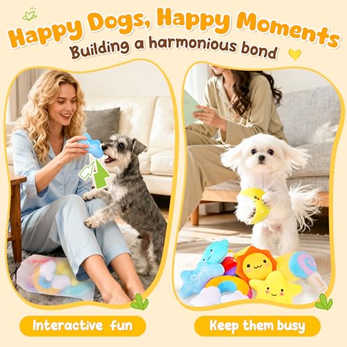 KIPRITII Whimsical Squeaky Dog Toys for Small Dogs & Puppies – Plush Toys Pack with Storage Bag, 9 Pcs Stuffed Puppy Chew ...