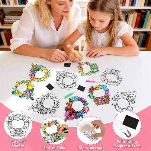 24 Set Mothers Day Crafts Picture Frame Fridge Magnet with Paint Pen Magnet, Mothers Day DIY Art Paper Flower Decorations ...