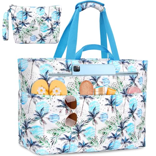 ZENTREON Extra Large Beach Bags for Women, Waterproof Beach Tote Bag with Zipper and Wet Pocket, Foldable Swim Pool Bag