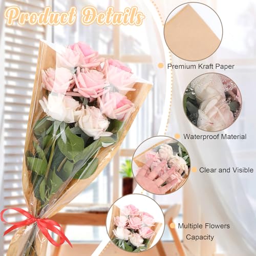 Jansun 40Pcs Flower Wrapping Bags Kraft Paper Flower Sleeves for Bouquets Flower Bags for Birthday Wedding Graduation Gif...