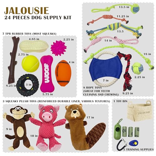 Jalousie Multipack Dog Squeaky Toys Bulk Bundle Pup Toy - Puppy Toys for Pets for Small Medium Breed (24 PCs Gift Basket)