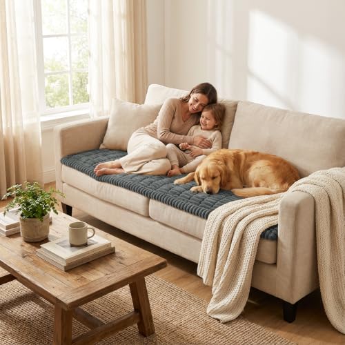 Smiry Couch Cover for Dogs Washable, Non Slip Fuzzy Pet Couch Covers for 3 Cushion Sofa Pet Friendly, Thick Soft Sofa Slip...
