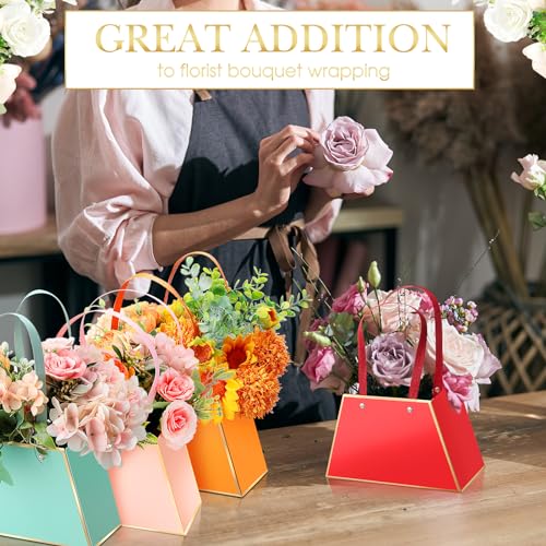 Ctosree 60 Pcs Flower Gift Bags Portable Floral Paper Bouquet Bags Flower Box for Arrangements with Handle Florist Supplie...
