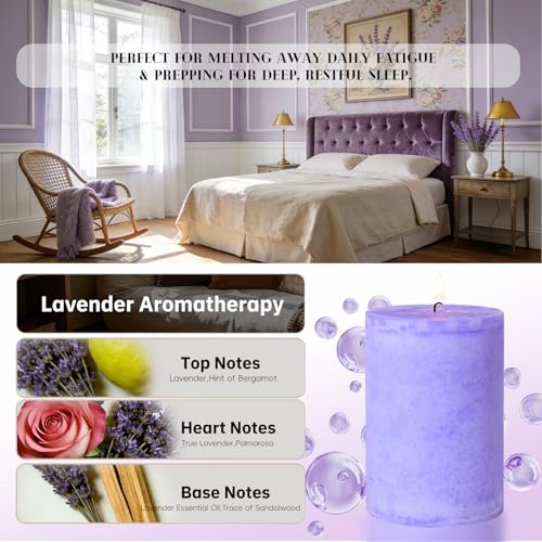4 Pack Lavender Scented Pillar Candles-2.8x4 in Purple Decorative Candles,60-Hour Long Lasting Burn,Handmade Rustic Pillar...