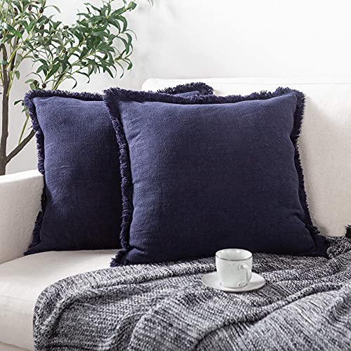 ATLINIA Linen Pillow Cover with Fringes Soft Solid Cushion Cover 20 x 20 Decorative Throw Pillow Cover for Couch Sofa Bed ...