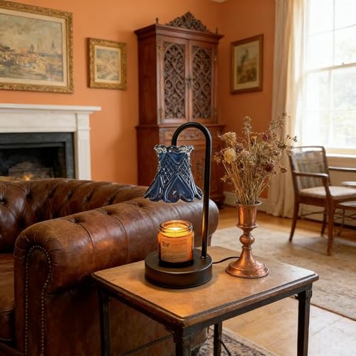 LANFU Candle Warmer Lamp with Dimmable, Blue Flower Lampshade Birthday Gifts for Women Mom, House Warming Gifts New Home D...
