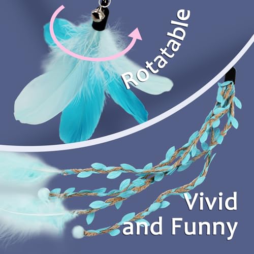 SONGWAY Cat Wand Toys for Indoor Cats - Cat Toy Set with Retractable Teaser Wand and 6 PCS Fairy Feather Toy Refills, Drag...