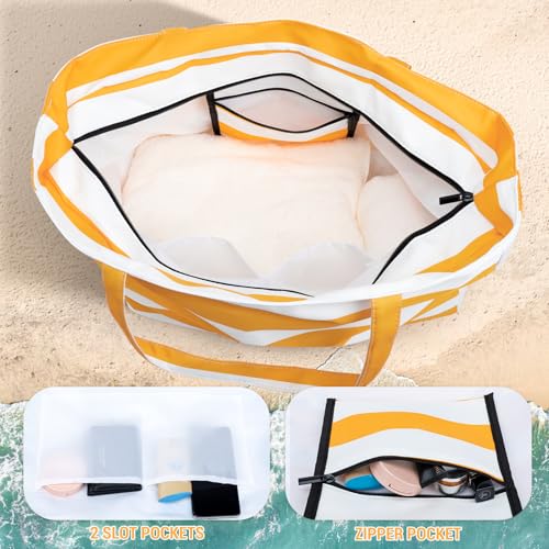 Iioscre Beach Bag for Women, Causal Hobo Pool Bags with Zipper Inner Pocket, Foldable Swim Tote Bag for Vacation Essentials