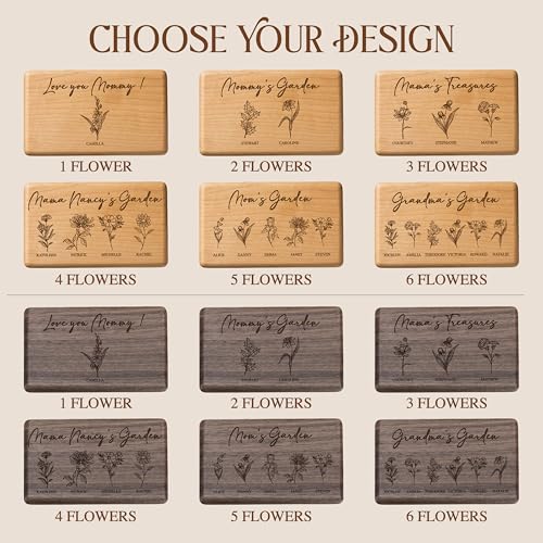 Customization Mill Personalized Wooden Jewelry Box with 1 Custom Birth Flower - Engraved Keepsake Organizer for Rings & Ne...
