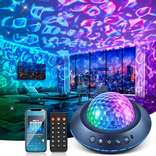 One Fire Ocean Light Projector,15 White Noises & Bluetooth Ambient Lighting, 360° Full Coverage Ceiling Projector Ocean La...