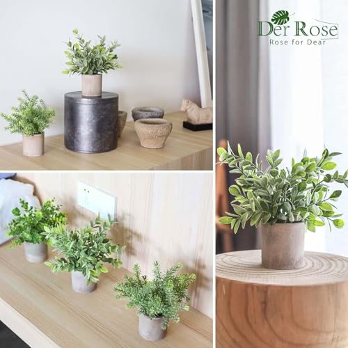 Der Rose 3 Pack Mini Potted Fake Plants Artificial Plastic Eucalyptus Plants Topiaries for Home Office Desk Farmhouse Shel...