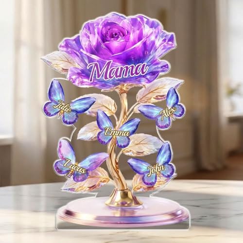 Personalized Mom Gift 2D Acrylic Flower Bouquet with Names, Mothers Day Birthday Gifts for Mom Grandma Nana, Custom Family...