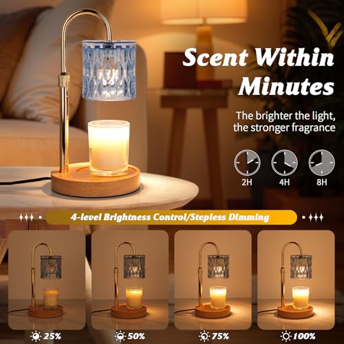 HAIDOLIANG Candle Warmer Lamp with Timer and Dimmer, Height and Brightness Adjustable,Glass Electric Wax Warmer with 2 Bul...
