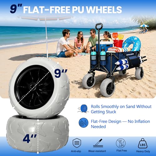 X800 Heavy Duty Beach Wagon with 9x4 Sand-Proof All-Terrain Wheels, 300L Oversized Foldable Wagon Cart with Side Bag, All-...