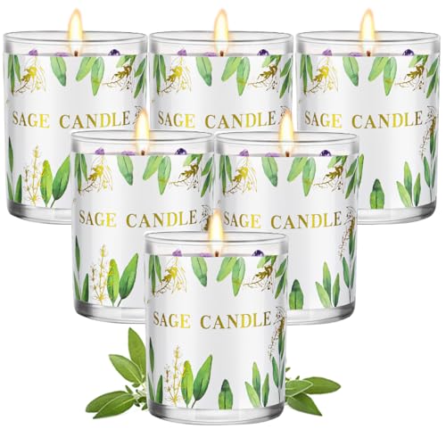 Candles, 6 Pack Sage Candle for Cleansing House Negative Energy, Scented Candles Gifts Set for Women, Crystal Candle Clear...
