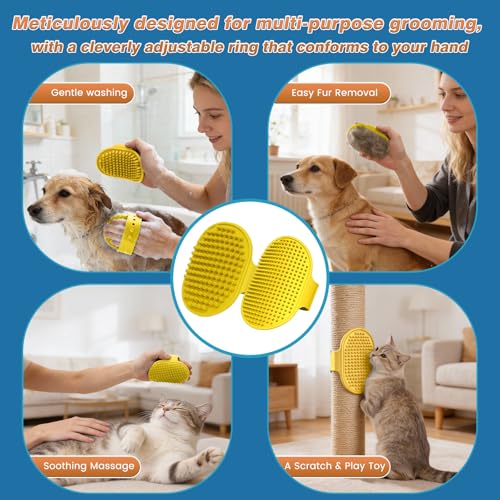 MIYIJHY 7PCS Dog Bath Brush | Pet Grooming Gloves | Storage Bag | Soothing Massage Rubber Comb with Adjustable Ring Handle...