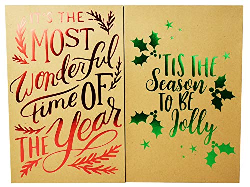 10 Pack Christmas Kraft Gift Boxes and Tissue Paper Bundle with Foil Designs
