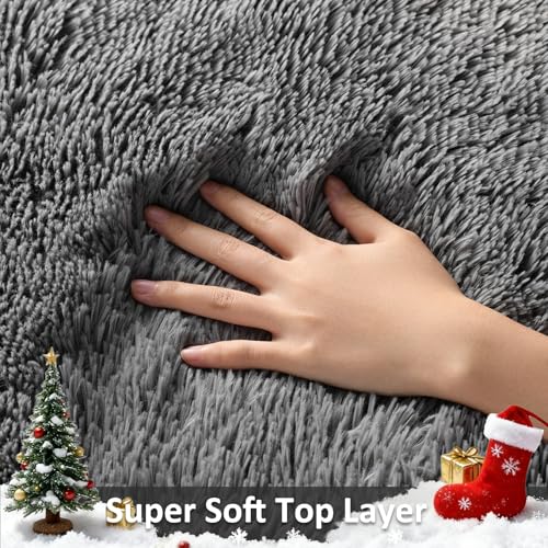 Ophanie Small Rug Upgrade Non Slip Throw Bedside Area Rugs, Fluffy Soft Grey Mini Bedroom Carpet, Affordable Door Entryway...