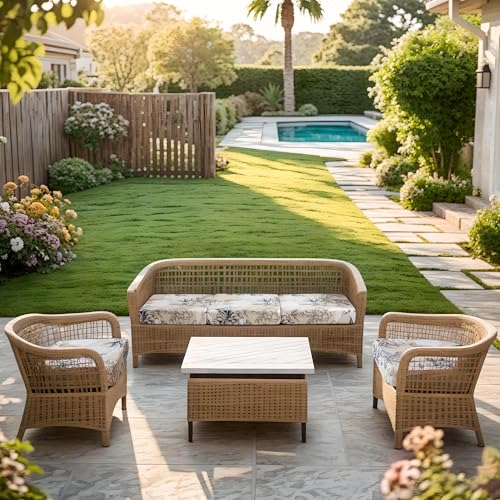FORCHEER Ourdoor Cushion Covers 20X20 Waterproof Set of 2 Floral Printed Stretch Patio Chair Cushino Covers for Rattan Pat...