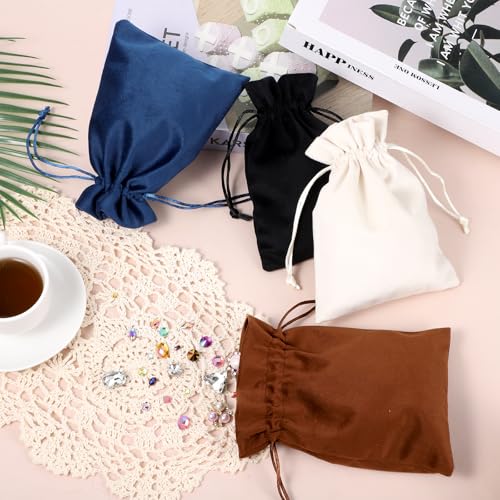 Velvet Gift Bags, 4pcs Dice Storage Bag with Drawstring 5 x7 inch Mixed Drawstring Soft Velvet Cloth Jewelry Pouches Small...