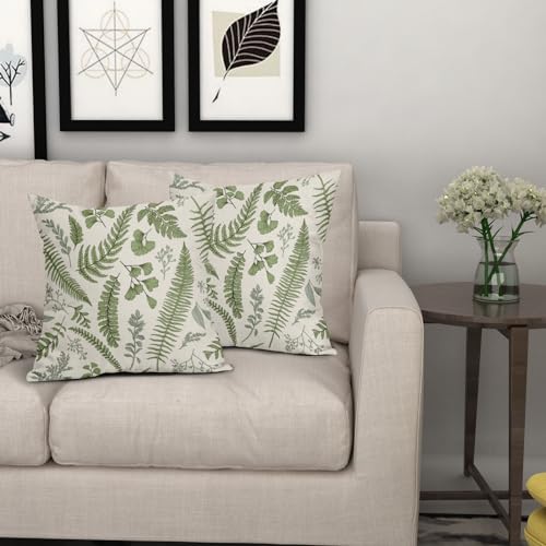 Sage Green Leaf Plant Pillow Covers 20X20 Inch Set of 2 Tropical Fern Herbs Botanical Leaves Floral Decorative Pillow Case...