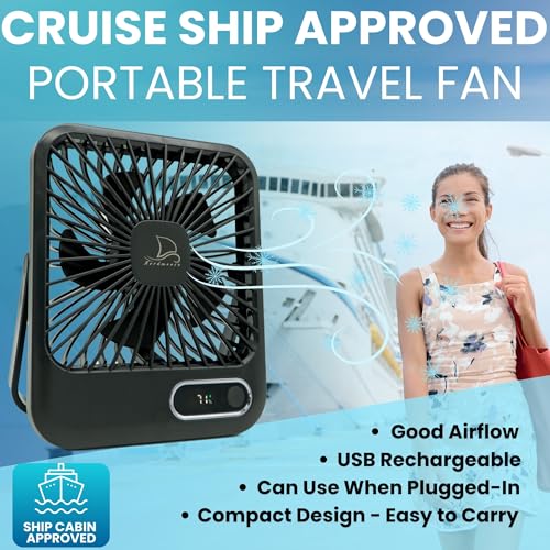 Cruise Fan Cabin Approved - Magnetic Hook Included To Hang On Walls - Portable USB Rechargeable & Plug-In, Timer Function...