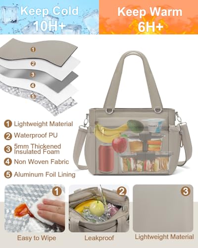 Lunch Box for Women Lunch Bag Tote - Soft Lightweight Large Lunchbox - Insulated Cooler Bag with Adjustable Shoulder Strap...
