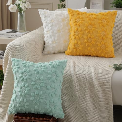 DFXSZ Spring Summer Pillow Covers 18x18 inch Set of 2 Farmhouse Decor Yellow Color Flower Heart Sunflower Soft Plush Faux ...
