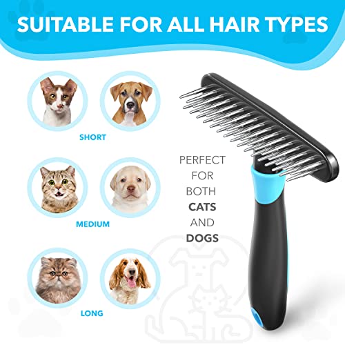 DOGI Deshedding Brush - Undercoat Rake for Dogs, Cats, Matted, Short, Long Hair Coats - Double Row Stainless Steel Pins - ...