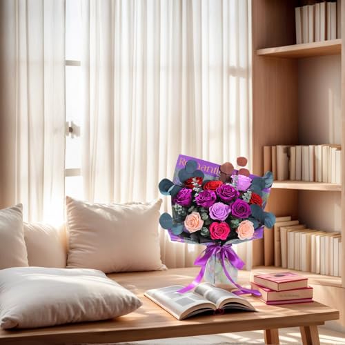 Lovenfold Flowers for Delivery Birthday Flowers Gift for Her,Preserved Flowers Bouquet 12 Roses Mixed Bouquet,Rose Gifts f...