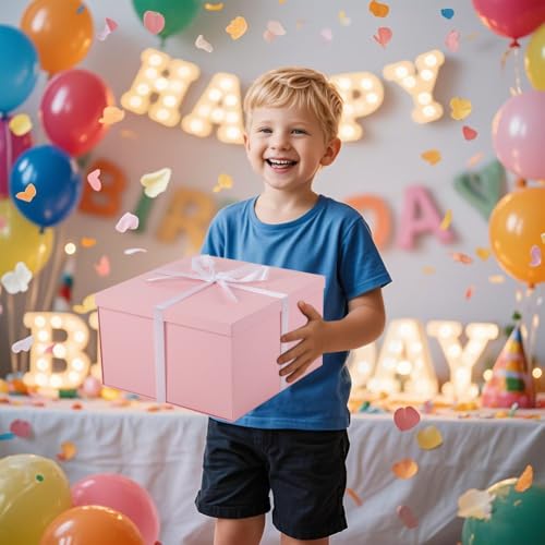 UoeRing 1Pcs Pink Extra Large gift box with lids 16.5×13×8 Inches gift boxes for presents,Birthday Box (include Ribbon, Pa...