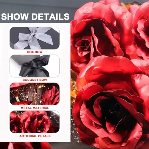FonteeUS 9Pcs Gold Rose Flower Bouquet, Gold Foil Artificial Rose Bouquet with Gift Box, Romantic Present for Her on Valen...