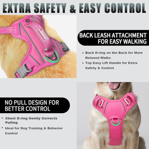 BARKBAY No Pull Dog Harness Large Reflective Dog Harness with Front Clip and Easy Control Handle for Walking Training Runn...