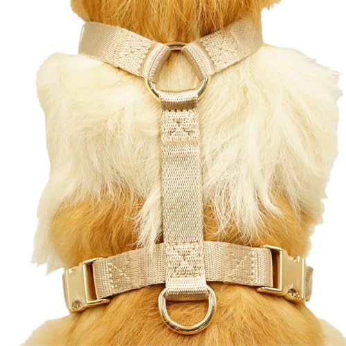 Nylon No Pull Dog Harness with Gold Metal Buckles,Easy Walking and Training Dog Harness (Tan, S)